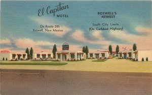 Linen Roadside Postcard El Capitan Motel Roswell NM Rte 285