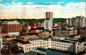 View of Business Section Birmingham Alabama AL Linen Postcard A5