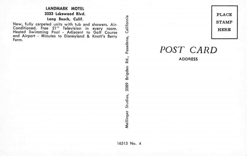 Long Beach CA Landmark Motel Swimming Pool Postcard