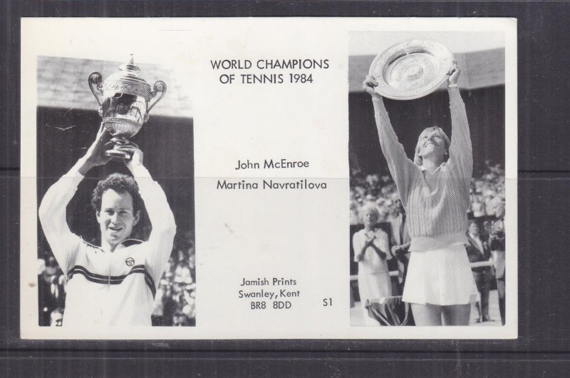 TENNIS, JOHN McENROE, MARTINA, NAVRATILOVA, 1984 World Championships ppc, unused