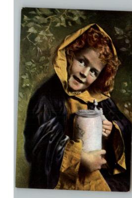 Pretty Little Girl in Cloak w Beer Stein c1910 Postcard