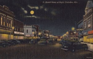 Postcard Broad Street at Night Gadsen AL Alabama