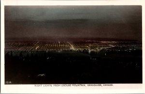 RPPC, Night Lights from Grouse Mountain, Vancouver Canada Vintage Postcard M59