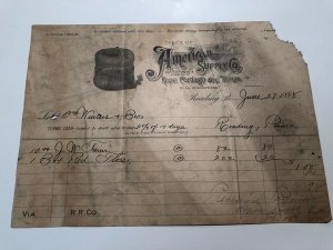 1898 American Supply Co Mfr Rope Cordage Twines Reading PA Invoice Letterhead