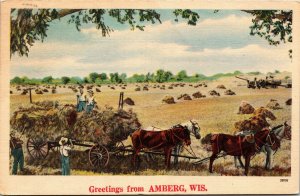 Postcard WIS Amberg Greetings from Amberg - Farm Scene - Small Town - 1947 L2