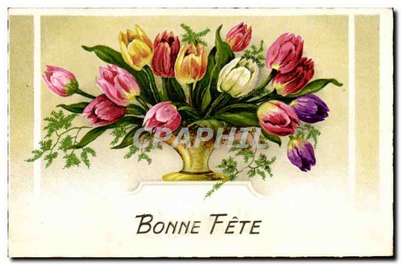 Old Postcard Bonne Fete Flowers