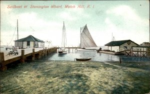 Watch Hill Rhode Island Stonington Wharf Sailboat c1909 Vintage Postcard