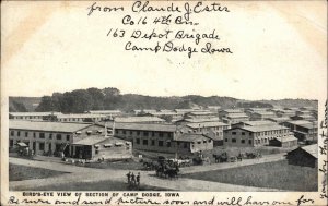 WWI Camp Dodge Iowa IA Bird's Eye Soldier Msg 1918 PM View Postcard