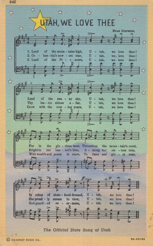 We Love Thee Utah Official State Song Sheet Music USA Old Postcard