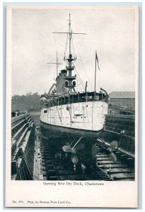 c1905's Opening New Dry Dock Charleston MA Boston Maryland Ship Postcard