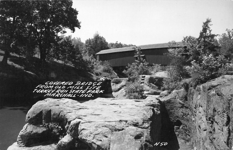 Marshall Indiana~Covered Bridge @ Turkey Run State Park~RPPC 1940s Postcard 