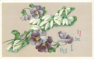 Easter Postcard, Purple Violet & Snowdrops, Flowers, Embossed Holy be thy Easter