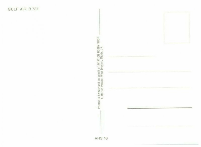 Gulf Air B 737 Airplane In Flight Postcard