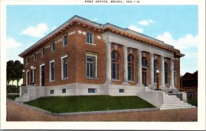 Linen Postcard Post Office in Brazil, Indiana