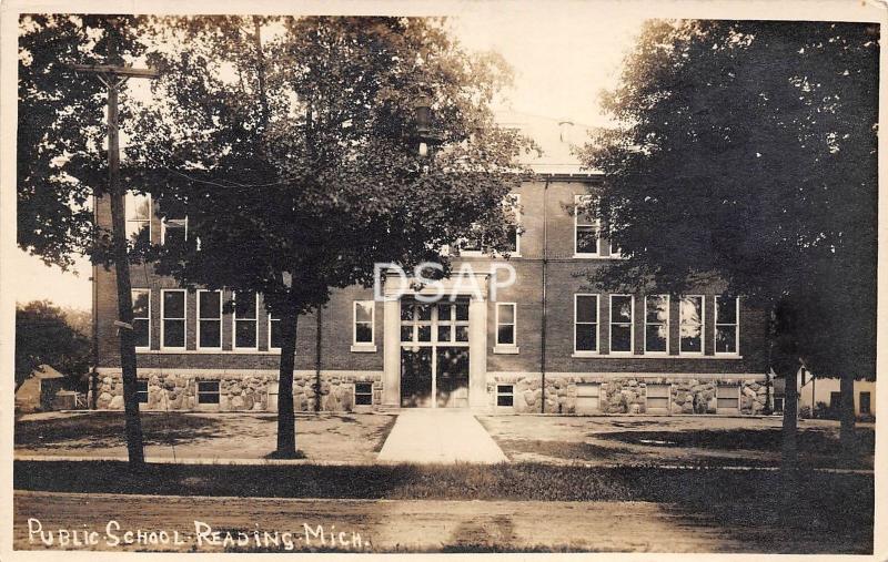 Michigan Mi Real Photo RPPC Postcard c1910 READING Public School Building