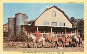 Adirondack Mountains New York Dude Ranching Horses 1950s Postcard Dexter 11310