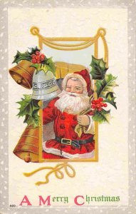 Santa Claus Bells Holly Berry Merry Christmas 1911 postcard