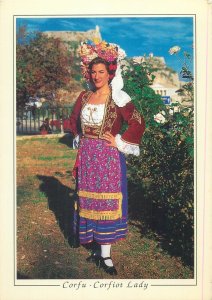 Greek type Corfu national folk costume ethnic beauty woman Greece postcard