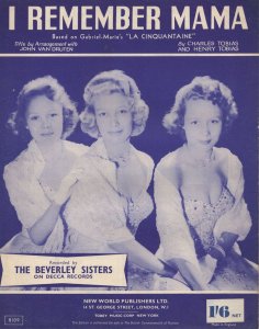 I Remember Mama The Beverley Sisters 1950s Sheet Music