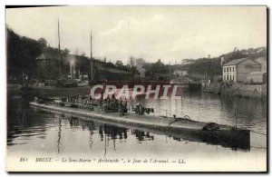 Old Postcard Boat War submarine Archimede the day of the arsenal