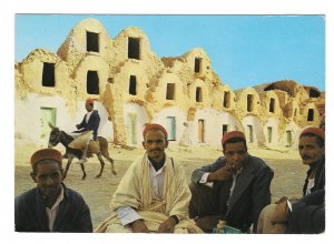Tunisia Medenine Berber Men in front of Ghorfas Building 4X6 Postcard