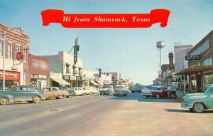 Shamrock TX Main Street View Texas Movie Theatre Old Cars Postcard