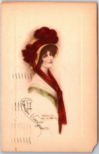 VINTAGE POSTCARD BAUTIFUL WOMAN COLOR-TINTED BY HAND MAILED 1911 [corner chip]