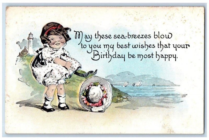 c1930's Sea Breezes Blow Little Girl Fell Hat Winsted Connecticut CT Postcard 