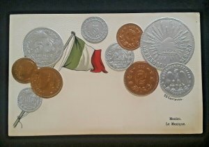 1909 Tijuana Mexico To Oakland CA Mexican Flag Coins Embossed Postcard Cover