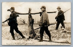 EXAGGERATED RABBIT HUNTING 1910 ANTIQUE REAL PHOTO POSTCARD RPPC collage MARTIN