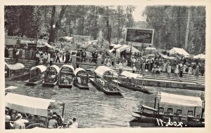 MEXICO CITY~BOAT RIDES XOCHIMILCO-LARGE BEER SIGNS~1950 REAL PHOTO POSTCARD