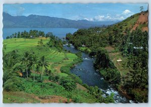 West Sumatra Indonesia Postcard A View of Singkarak Lake 1980 Posted Vintage