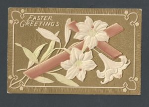 Post Card 1909 Antique Easter Card Floral Embossed In Gold & Pink