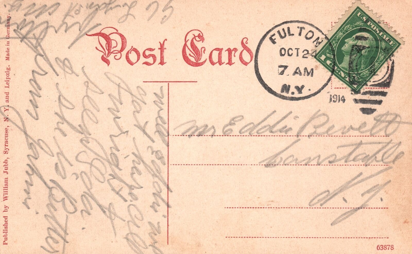 Vintage Postcard 1914 Broadway Street Looking East Buildings Fulton New