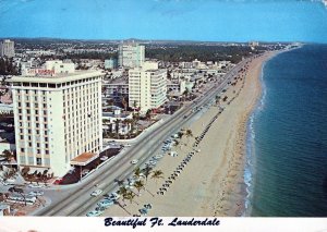 VINTAGE POSTCARD CONTINENTAL SIZE 1970s AERIAL VIEW FORT LAUDERDALE BEACH ROAD