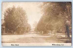 Williamsburg Indiana IN Postcard RPPC Photo Main Street Trees 1910 Antique