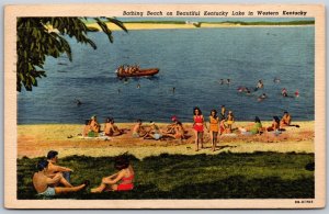 Vtg Western Kentucky KY Bathing Beach On Kentucky Lake 1940s View Linen Postcard