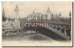 Old Postcard The Seine Paris Travers Paris Pont Alexandre III Boat Peniche