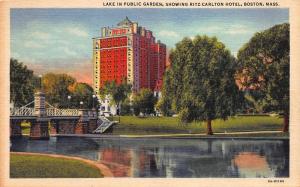 Lake in Public Garden, Showing Ritz-Carlton, Boston, MA., Early Postcard, Unused