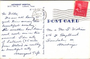 Methodist Hospital Lubbock Texas TX Old Cars Postcard PM Slaton Cancel WOB Note  