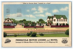 1951 Pensacola Motor Lodges Motel Block West Mobile Highway Florida FL Postcard