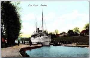 Gota Canal Sweden Steamship Harbour Scene Postcard