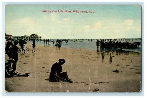 1913 Landing the Life Boat, Wildwood New Jersey NJ Antique Posted Postcard