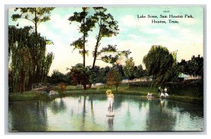 Lake Scene Sam Houston Park Houston Texas TX DB Postcard O20