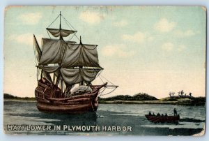 c1910's Mayflower In Plymouth Harbor Boat Scene Unposted Antique Postcard