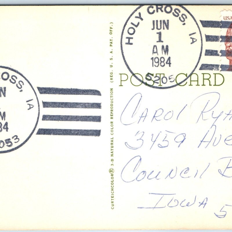 1984 Holy Cross, IA Town Post Office Cancel Stamp USPO Postcard Iowa Postal A177