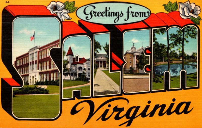 Virginia Greetings From Salem Large Letter Linen