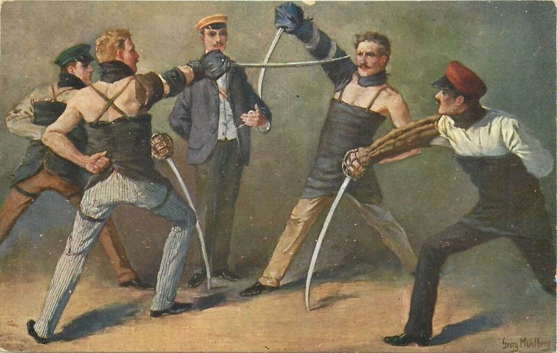 Lot Studentika Mensur Heidelberg fencing school students artist Georg Muhlberg 