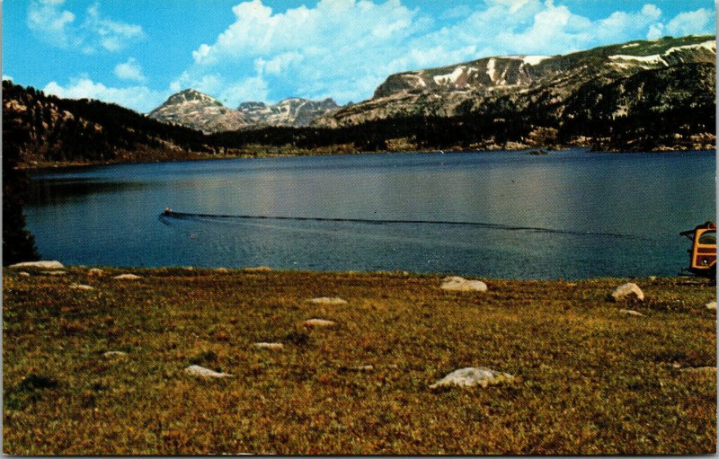 Vtg island Lakes and Camp Grounds Beartooth Highway Cody Montana MT Postcard
