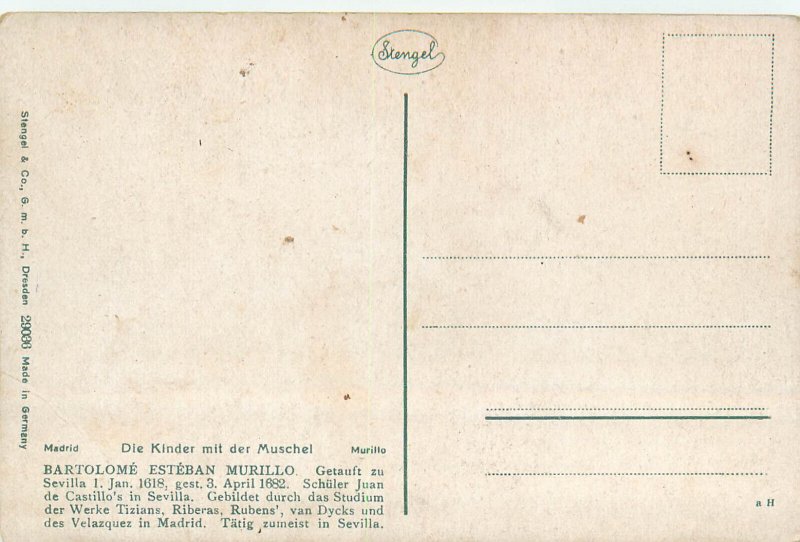 Stengel fine art postcard - Children with the shell - Bartolome Esteban Murillo